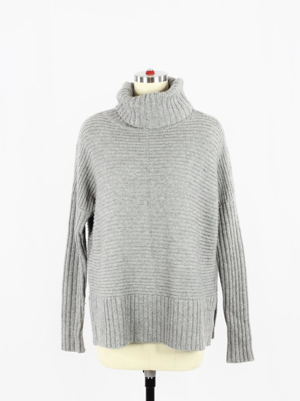 AUTUMN CASHMERE Heather Grey Wool Cashmere Knit Turtleneck Sweater, Size XS